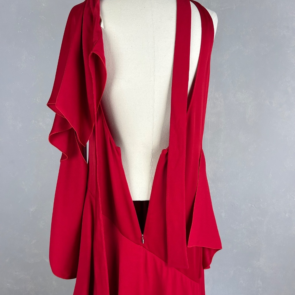 Antonio Berardi midi dress size 10 IT 46 red asymmetrical hem high neck ruffled - Picture 13 of 16